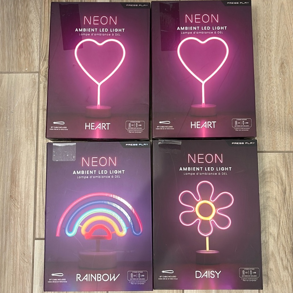 NIB LED neon lights: heart, rainbow, or daisy light stand